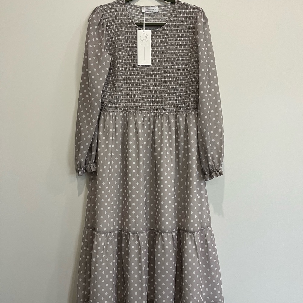 Gray Tiered Sundress with Bishop Sleeves